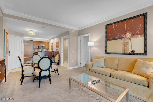125 E Harmon Ave Unit 2220, Las Vegas, NV 89109 - living room with baseboards, crown molding, and light carpet