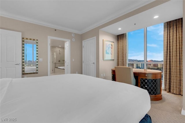 125 E Harmon Ave Unit 2220, Las Vegas, NV 89109 - bedroom with connected bathroom and crown molding