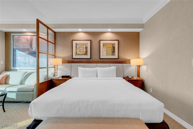 145 E Harmon Ave Unit 2411, Las Vegas, NV 89109 - bedroom with ornamental molding, baseboards, and recessed lighting