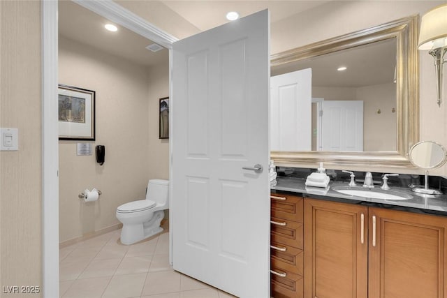 145 E Harmon Ave Unit 2411, Las Vegas, NV 89109 - bathroom with tile patterned flooring, vanity, toilet, baseboards, and recessed lighting