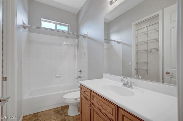 full bathroom with toilet, shower / washtub combination, and vanity