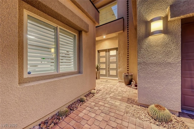 exterior space featuring stucco siding
