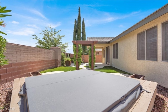7806 Sundial Peak St, Las Vegas, NV 89166 - fenced backyard with a patio and a covered hot tub