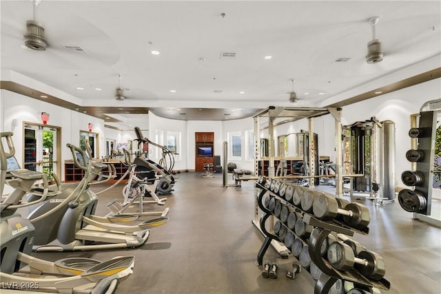 7806 Sundial Peak St, Las Vegas, NV 89166 - workout area with ceiling fan and recessed lighting