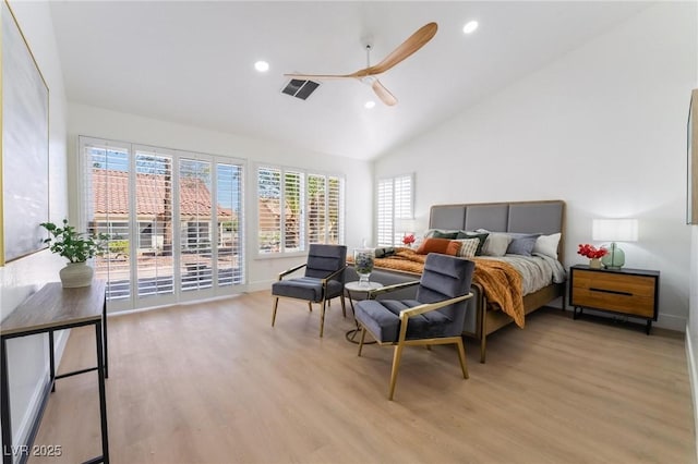 bedroom with visible vents, recessed lighting, and wood finished floors