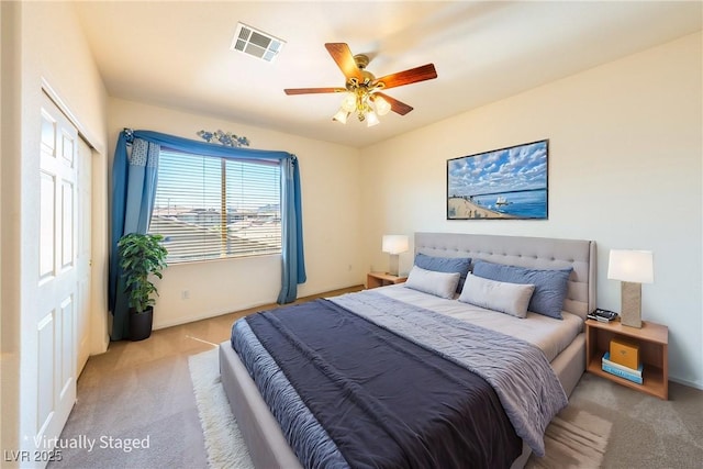 853 Ashford Way, Henderson, NV 89015 - carpeted bedroom with ceiling fan, baseboards, and visible vents