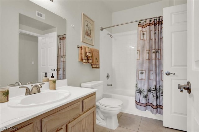 6480 Annie Oakley Dr Unit 511, Las Vegas, NV 89120 - full bathroom with shower / bath combination with curtain, vanity, tile patterned flooring, visible vents, and toilet