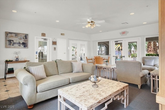 6480 Annie Oakley Dr Unit 511, Las Vegas, NV 89120 - living area with french doors, a ceiling fan, plenty of natural light, and recessed lighting