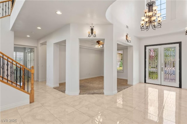 2285 Villefort Ct, Las Vegas, NV 89117 - foyer entrance with a chandelier, stairs, recessed lighting, baseboards, and a ceiling fan