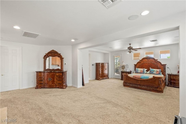 2285 Villefort Ct, Las Vegas, NV 89117 - bedroom featuring carpet, recessed lighting, baseboards, ceiling fan, and access to exterior