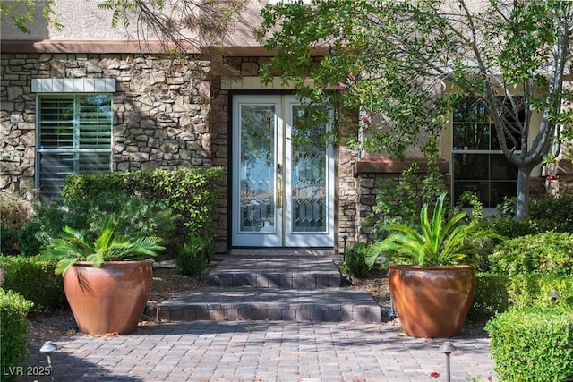 2285 Villefort Ct, Las Vegas, NV 89117 - entrance to property with stone siding and french doors