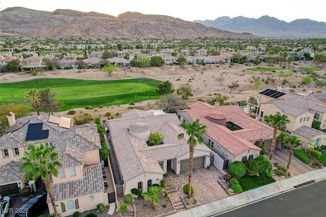 drone / aerial view featuring a mountain view and a residential view