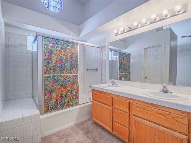 218 Pretty Sunset Ter, Henderson, NV 89015 - full bathroom featuring enclosed tub / shower combo, double vanity, and a sink