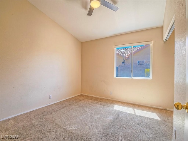218 Pretty Sunset Ter, Henderson, NV 89015 - empty room featuring ceiling fan, baseboards, vaulted ceiling, and carpet floors