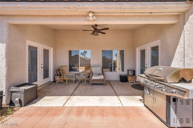 90 Ancient Hills Ln, Henderson, NV 89074 - view of patio / terrace with french doors, ceiling fan, and area for grilling