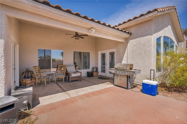 90 Ancient Hills Ln, Henderson, NV 89074 - view of patio featuring french doors, a grill, and a ceiling fan