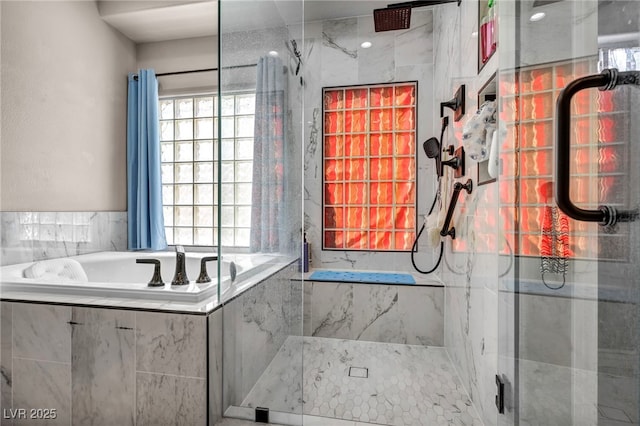 90 Ancient Hills Ln, Henderson, NV 89074 - full bathroom featuring a marble finish shower and a bath