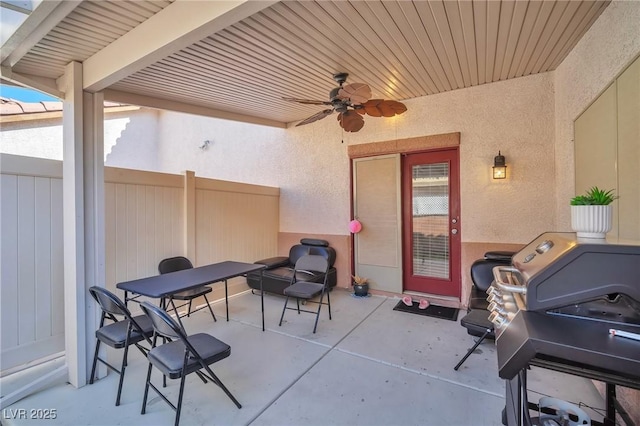 9383 Borough Park St, Las Vegas, NV 89178 - view of patio / terrace with a grill, fence, and ceiling fan