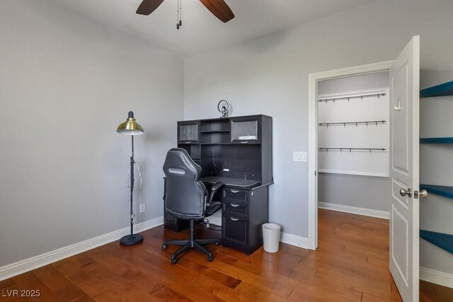 580 Via Di Parione Ct, Henderson, NV 89011 - office with baseboards, wood finished floors, and a ceiling fan