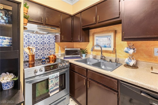 3151 Soaring Gulls Dr Unit 2035, Las Vegas, NV 89128 - kitchen with stainless steel range with electric cooktop, under cabinet range hood, a sink, light countertops, and dishwasher