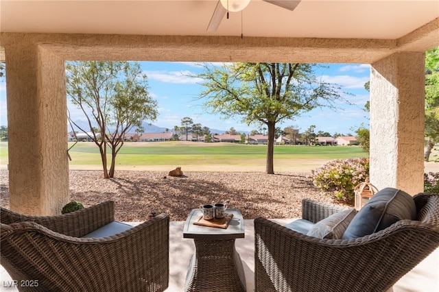 2725 Showcase Dr, Las Vegas, NV 89134 - view of patio featuring view of golf course and ceiling fan