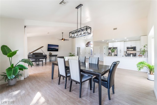 2725 Showcase Dr, Las Vegas, NV 89134 - dining room featuring visible vents, light wood-style flooring, and ceiling fan