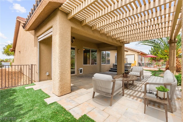 3528 Tack St, Las Vegas, NV 89122 - view of patio featuring outdoor lounge area, a pergola, and fence