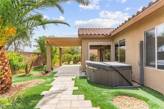 3528 Tack St, Las Vegas, NV 89122 - view of yard with a hot tub, a pergola, and a patio