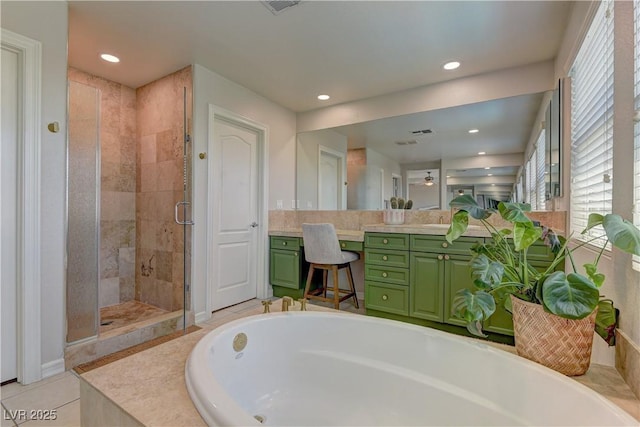 9992 Sky Parlor Rd, Las Vegas, NV 89178 - full bath featuring a stall shower, a garden tub, vanity, and recessed lighting