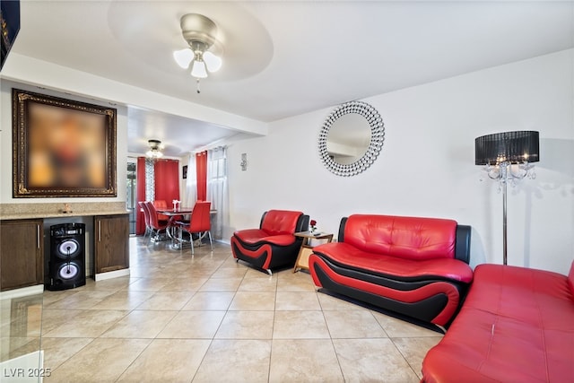 4630 Gabriel Dr, Las Vegas, NV 89121 - living room featuring light tile patterned floors and a ceiling fan