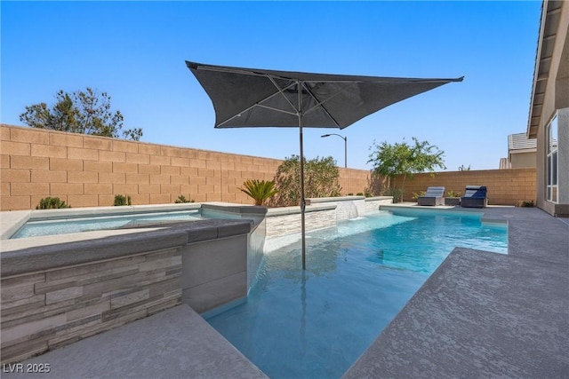 8440 Footpath St, Las Vegas, NV 89166 - view of swimming pool with an in-ground hot tub, a fenced backyard, and a grill
