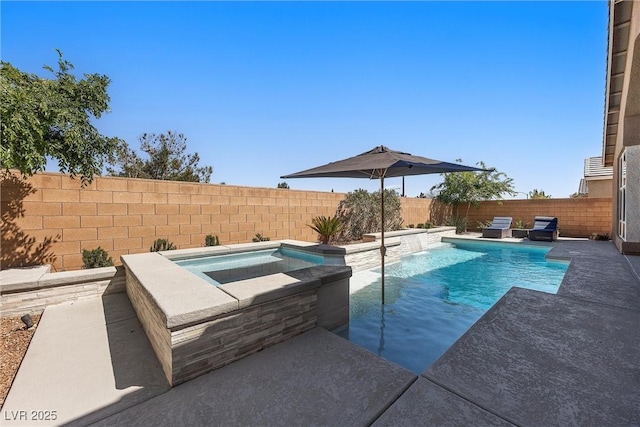 8440 Footpath St, Las Vegas, NV 89166 - view of pool featuring a fenced backyard, a patio, and a pool with connected hot tub