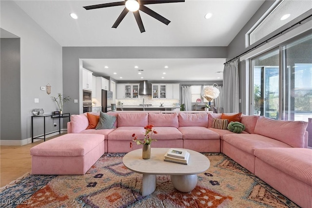 8440 Footpath St, Las Vegas, NV 89166 - living area with recessed lighting, ceiling fan, and baseboards