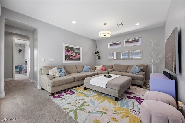 8440 Footpath St, Las Vegas, NV 89166 - living room featuring carpet flooring, recessed lighting, and baseboards