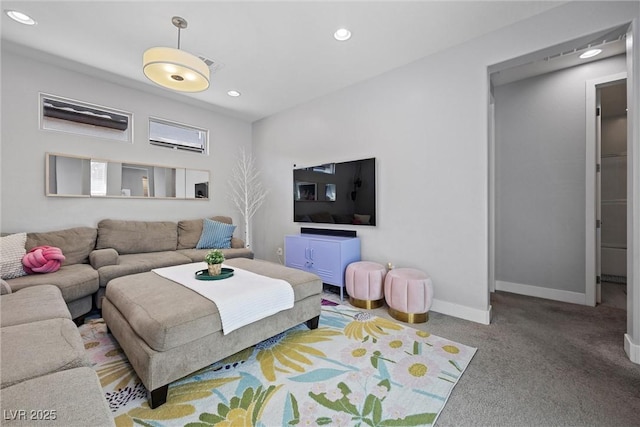 8440 Footpath St, Las Vegas, NV 89166 - carpeted living room featuring baseboards and recessed lighting