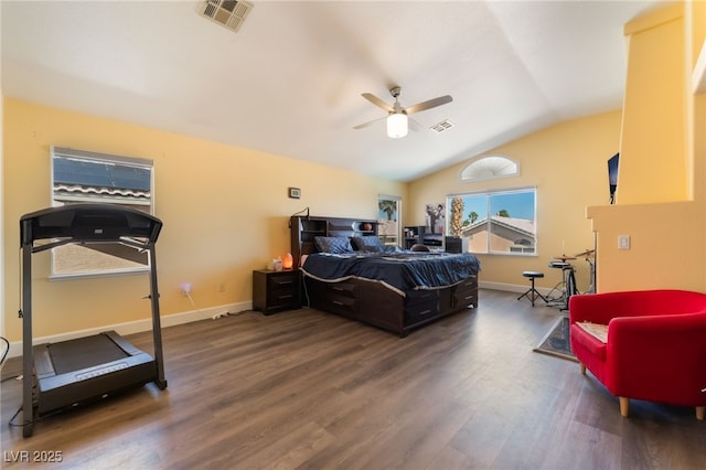9000 Cotton Rose Way, Las Vegas, NV 89134 - bedroom featuring visible vents, baseboards, vaulted ceiling, and wood finished floors