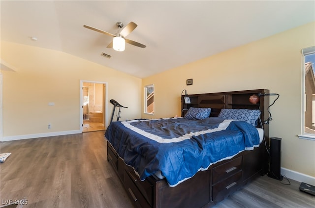 9000 Cotton Rose Way, Las Vegas, NV 89134 - bedroom with visible vents, baseboards, wood finished floors, and lofted ceiling