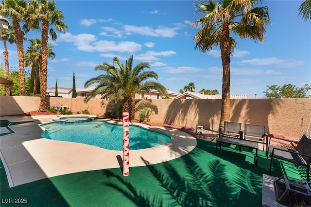 9000 Cotton Rose Way, Las Vegas, NV 89134 - view of swimming pool featuring a patio area, a fenced backyard, and a pool with connected hot tub