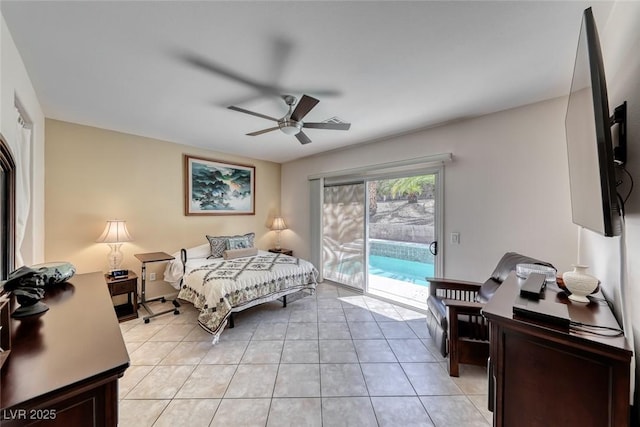 1862 Redwood Valley St, Henderson, NV 89052 - bedroom with access to outside, a ceiling fan, and light tile patterned floors