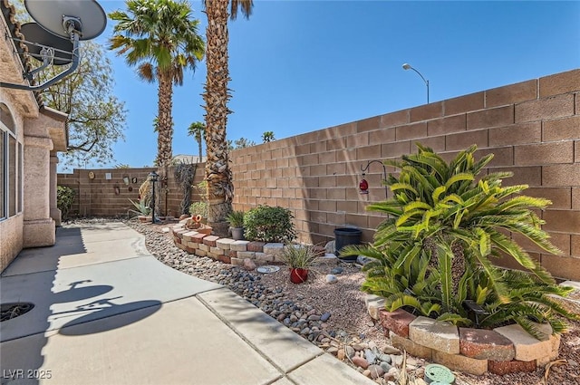 view of yard featuring a fenced backyard and a patio