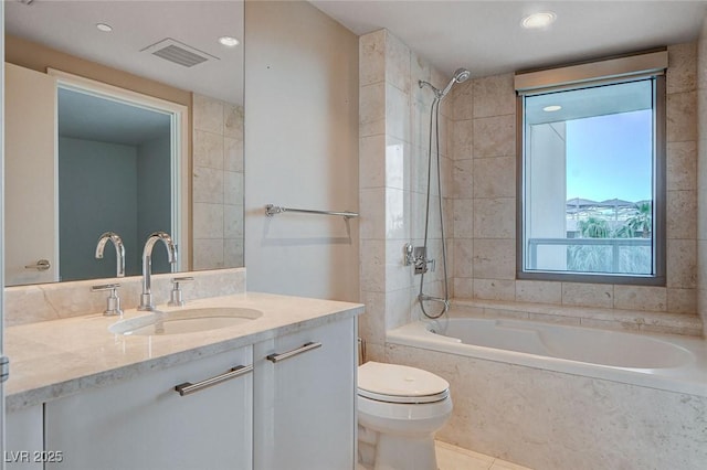 222 Karen Ave Unit 302, Las Vegas, NV 89109 - bathroom featuring recessed lighting, toilet, shower / bath combination, vanity, and visible vents