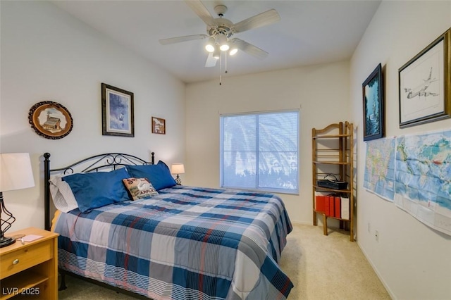 bedroom with baseboards, a ceiling fan, and carpet flooring