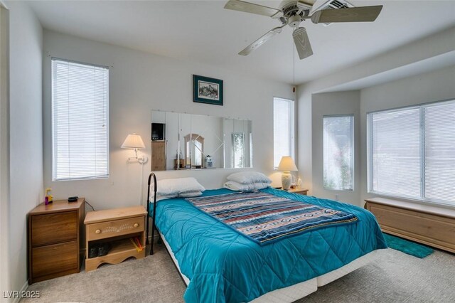 bedroom with a ceiling fan and carpet floors