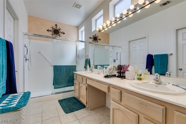 full bath featuring a sink, visible vents, and a stall shower