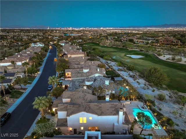 11573 Glowing Sunset Ln, Las Vegas, NV 89135 - aerial perspective of suburban area featuring a golf course and a mountain backdrop