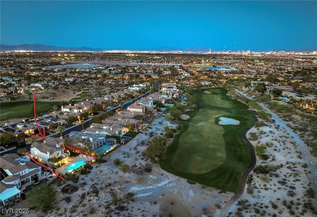 11573 Glowing Sunset Ln, Las Vegas, NV 89135 - aerial view of property and surrounding area with nearby suburban area, a golf course, and mountains