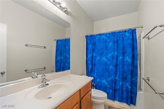 2244 Manosque Ln, Henderson, NV 89044 - full bathroom with toilet, vanity, shower / bath combination with curtain, and tile patterned flooring
