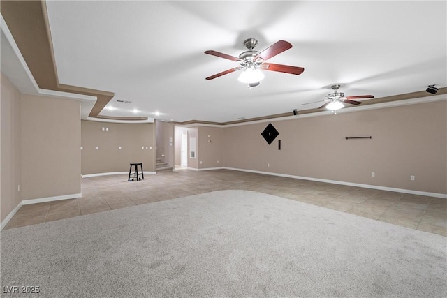 7460 Grassy Field Ct, Las Vegas, NV 89131 - unfurnished living room with tile patterned flooring, a ceiling fan, carpet, and baseboards