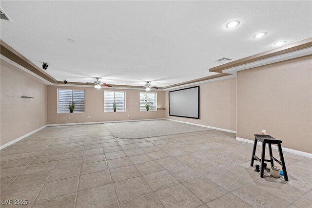 7460 Grassy Field Ct, Las Vegas, NV 89131 - spare room featuring a ceiling fan, baseboards, recessed lighting, light tile patterned floors, and crown molding