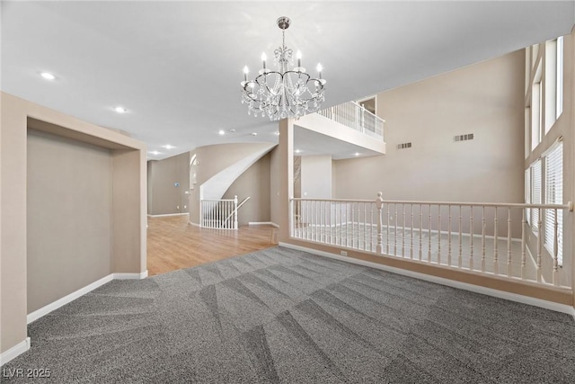 7460 Grassy Field Ct, Las Vegas, NV 89131 - carpeted spare room with baseboards, a chandelier, and recessed lighting